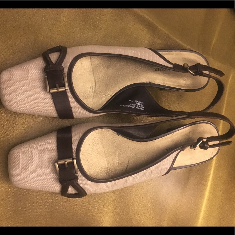 Etienne Aigner Beige and Brown Slingback Flats